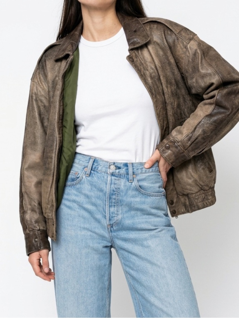Vintage Worn In Leather Bomber Jacket